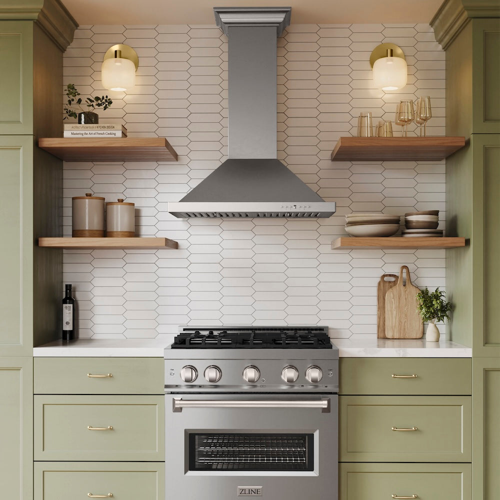 30" Convertible Vent Wall Mount Range Hood with Crown Molding KBCRN30