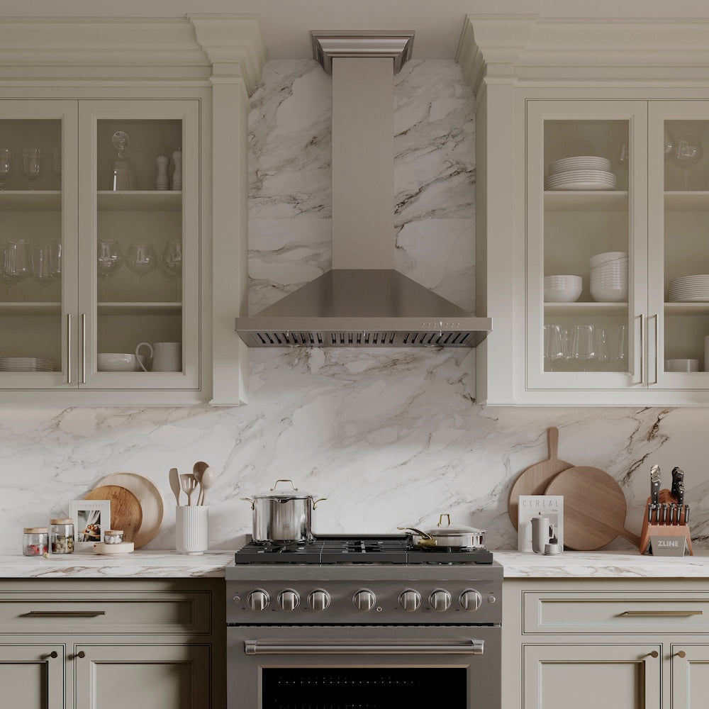 36" Convertible Vent Wall Mount Range Hood with Crown Molding KBCRN36