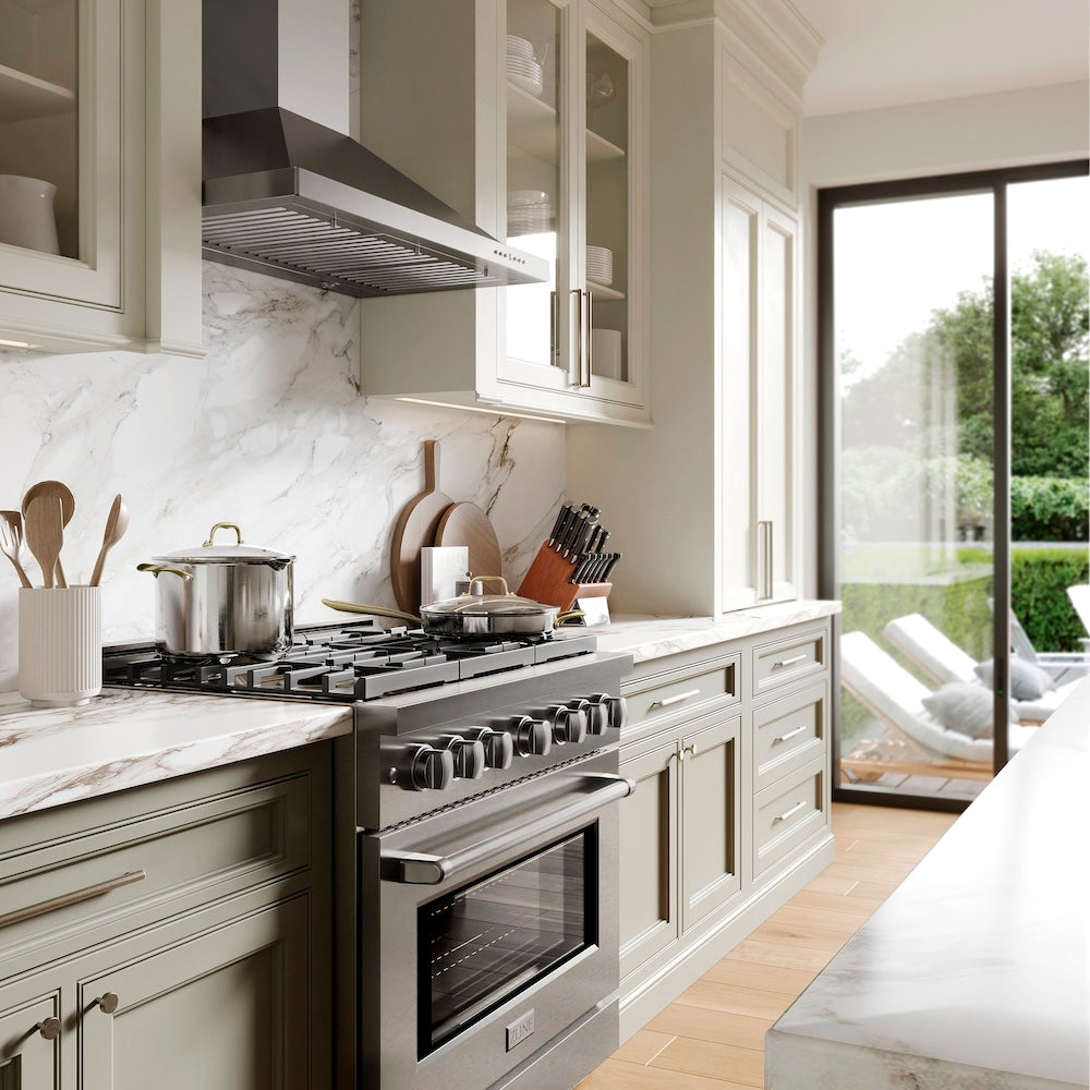 36" Convertible Vent Wall Mount Range Hood with Crown Molding KBCRN36