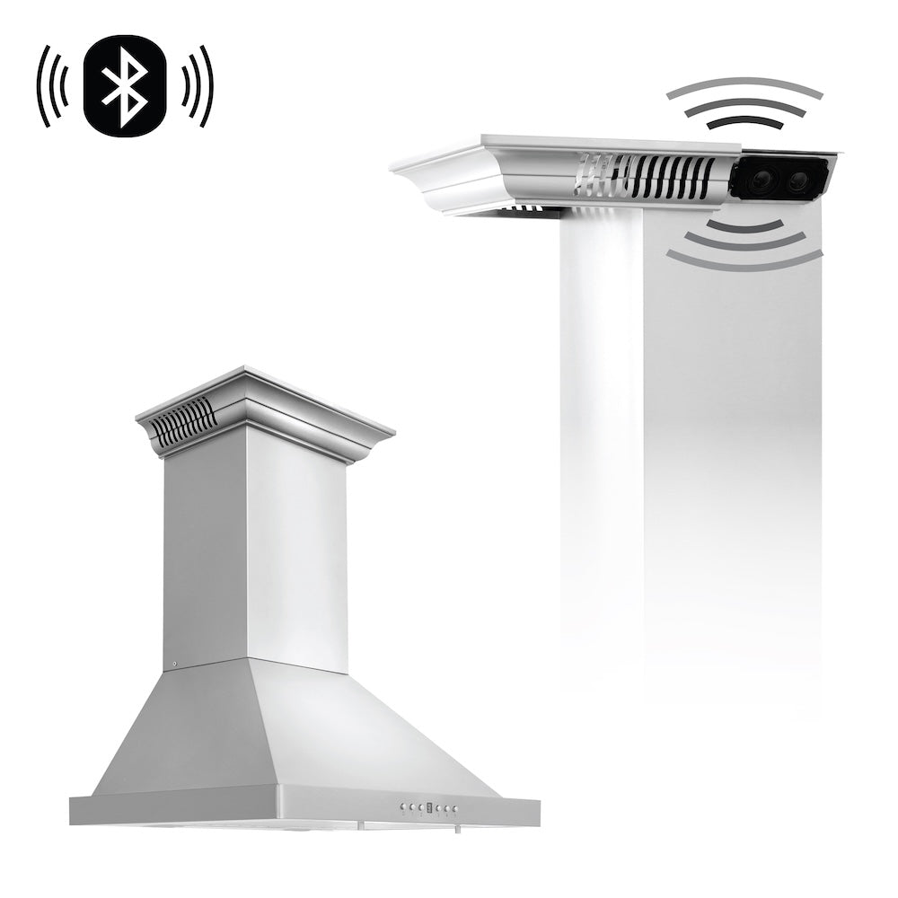Wall Mount Range Hood in Stainless Steel with Built-in CrownSound®tooth Speakers (KBCRN-BT) - 24 Inch KBCRNBT24