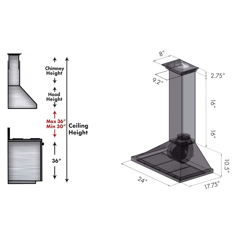Wall Mount Range Hood in Stainless Steel with Built-in CrownSound®tooth Speakers (KBCRN-BT) - 24 Inch KBCRNBT24