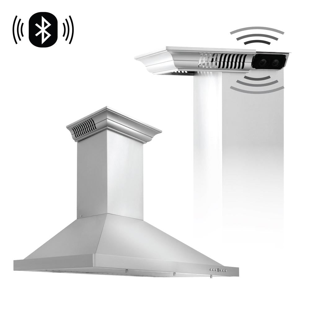 Wall Mount Range Hood in Stainless Steel with Built-in CrownSound®tooth Speakers (KBCRN-BT) - 30 Inch KBCRNBT30