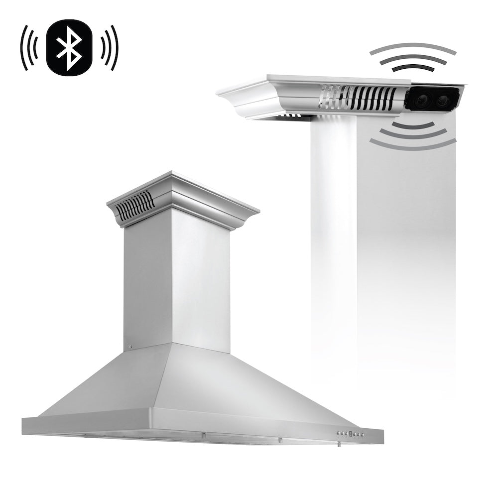 Wall Mount Range Hood in Stainless Steel with Built-in CrownSound®tooth Speakers (KBCRN-BT) - 36 Inch KBCRNBT36