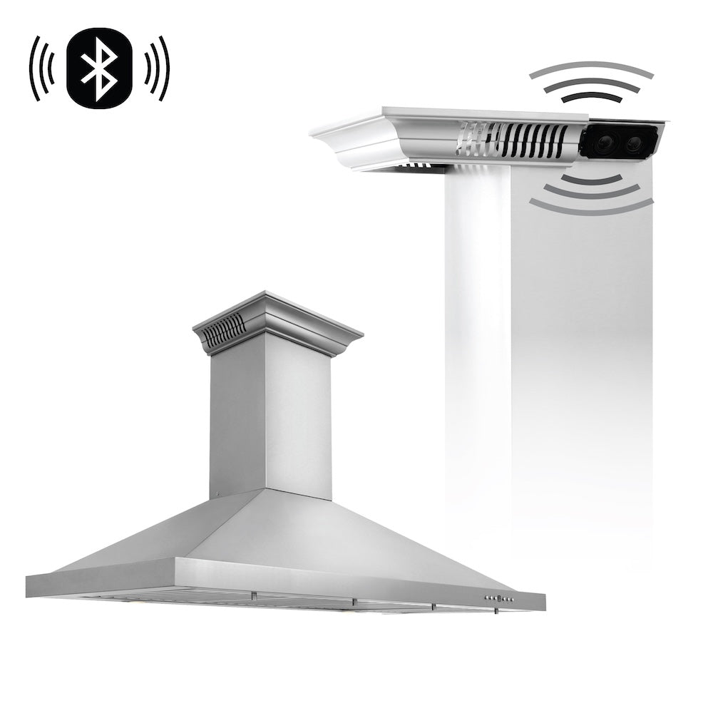 Wall Mount Range Hood in Stainless Steel with Built-in CrownSound®tooth Speakers (KBCRN-BT) - 42 Inch KBCRNBT42