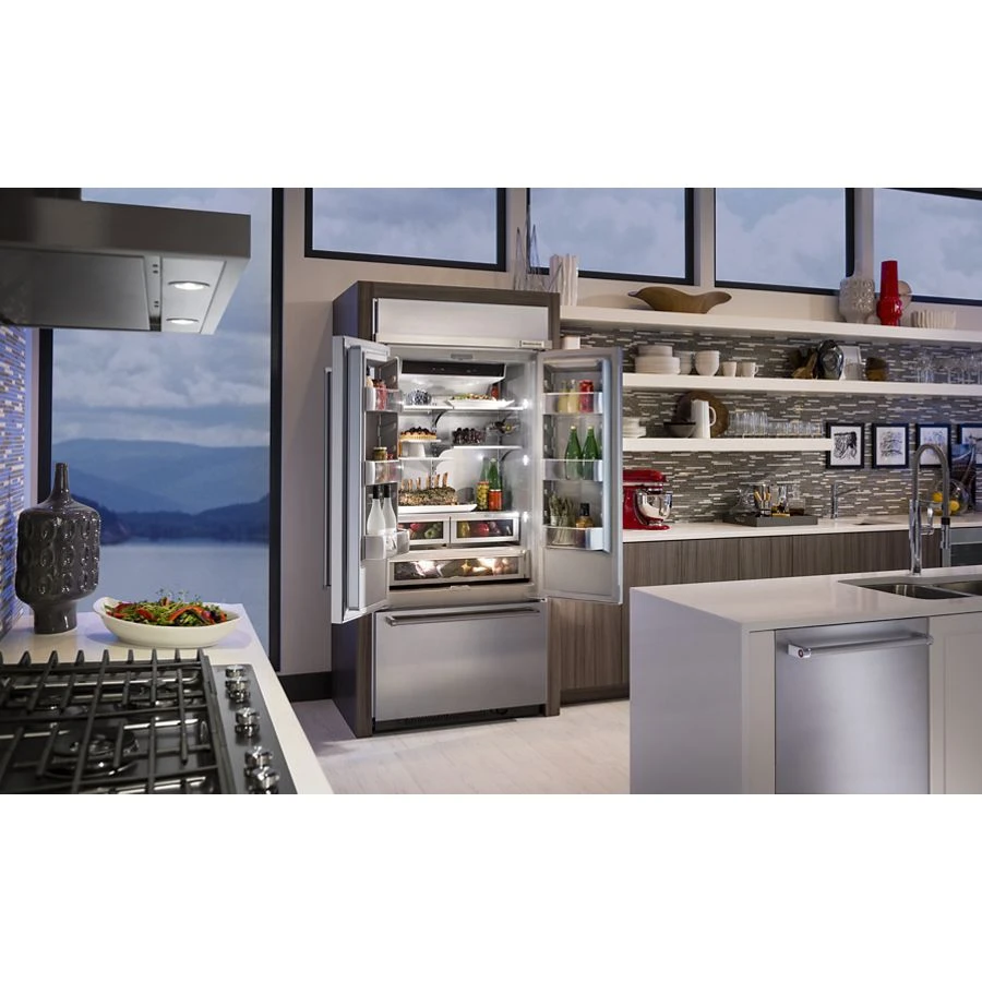 20.8 Cu. Ft. 36" Width Built In Stainless Steel French Door Refrigerator with Platinum Interior Design KBFN506ESS