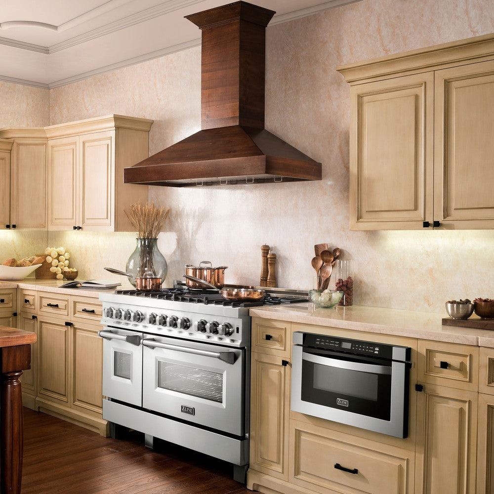 48 In. Convertible Vent Wooden Wall Mount Range Hood In Walnut KBRR48