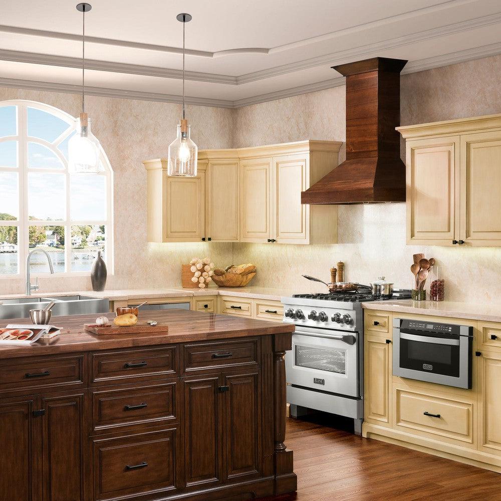 48 In. Convertible Vent Wooden Wall Mount Range Hood In Walnut KBRR48