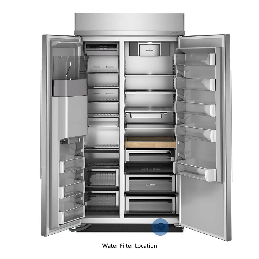 25.1 Cu. Ft. 42" Built-In Side-by-Side Refrigerator features Exterior Water and Ice Dispenser with Measured Fill KBSD742SPS