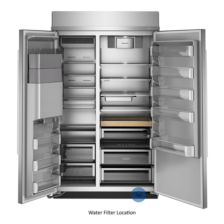 29.4 Cu. Ft. 48" Built-In Side-by-Side Refrigerator features Exterior Water and Ice Dispenser with Measured Fill KBSD748SPS