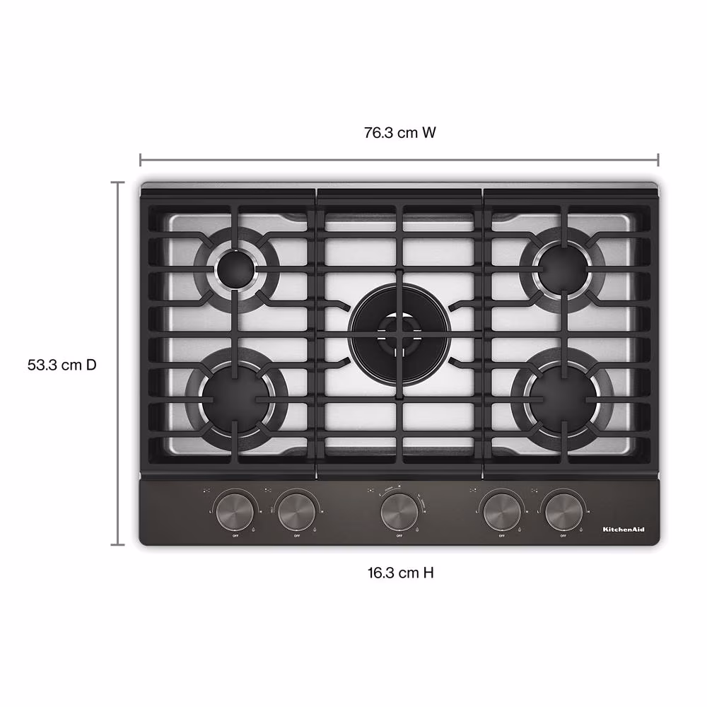 30 in. Gas Cooktop with 5 Burners, Integrated Wok Grate and CookShield™ Finish KCGK530SBE