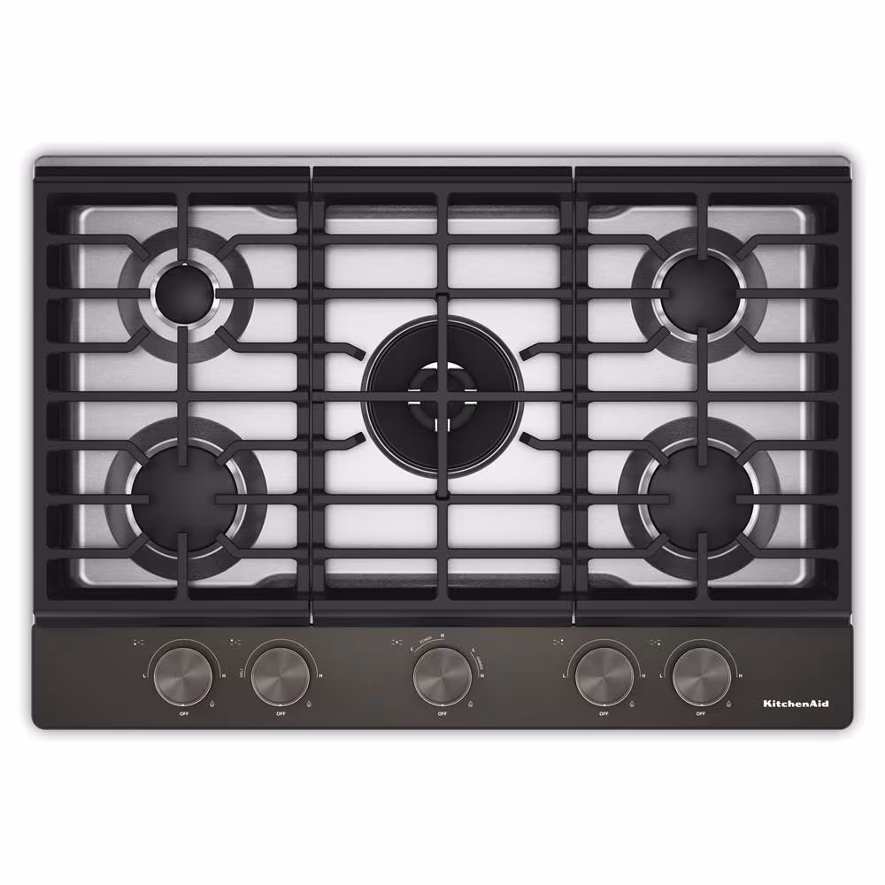 30 in. Gas Cooktop with 5 Burners, Integrated Wok Grate and CookShield™ Finish KCGK530SBE