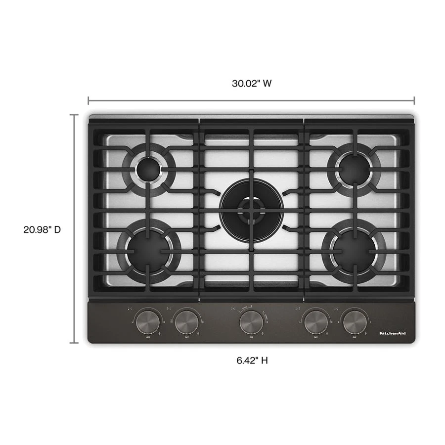 30 in. Gas Cooktop with 5 Burners, Integrated Wok Grate and CookShield™ Finish KCGK530SBE