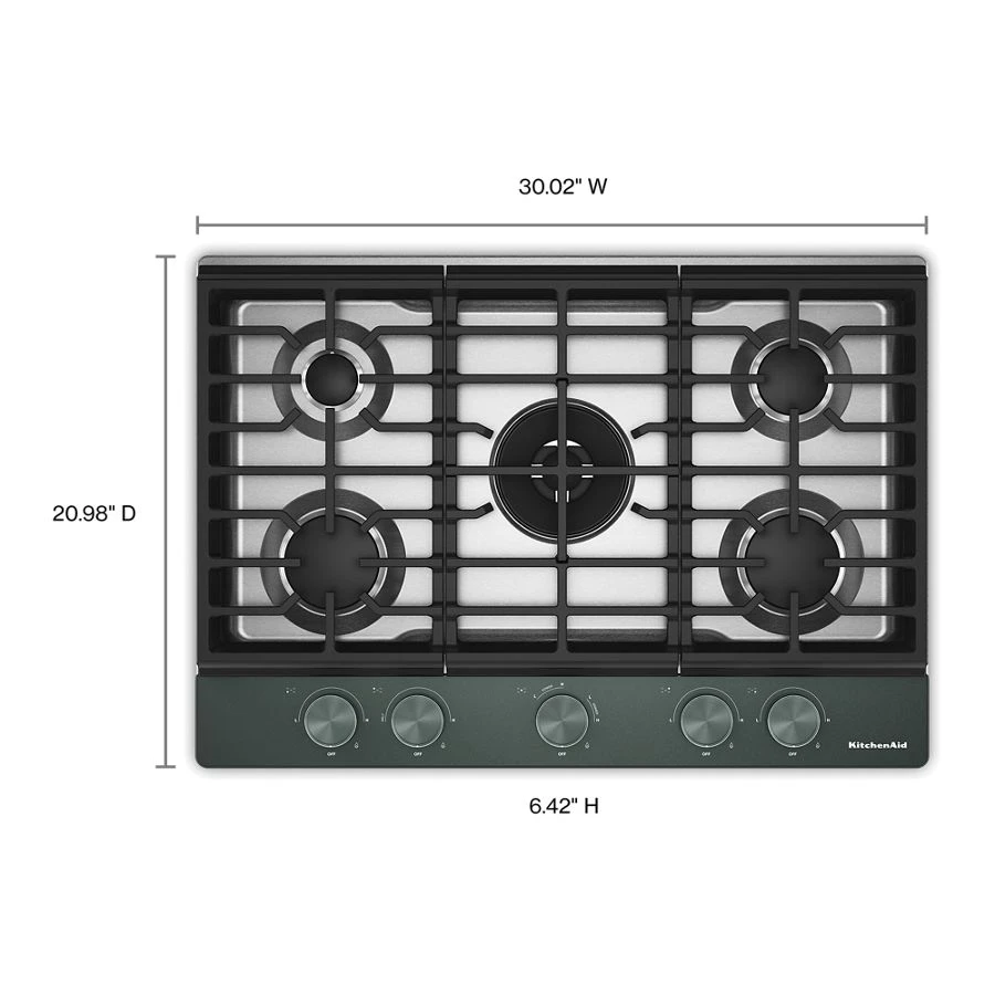 30 in. Gas Cooktop with 5 Burners, Integrated Wok Grate and CookShield™ Finish KCGK530SJP