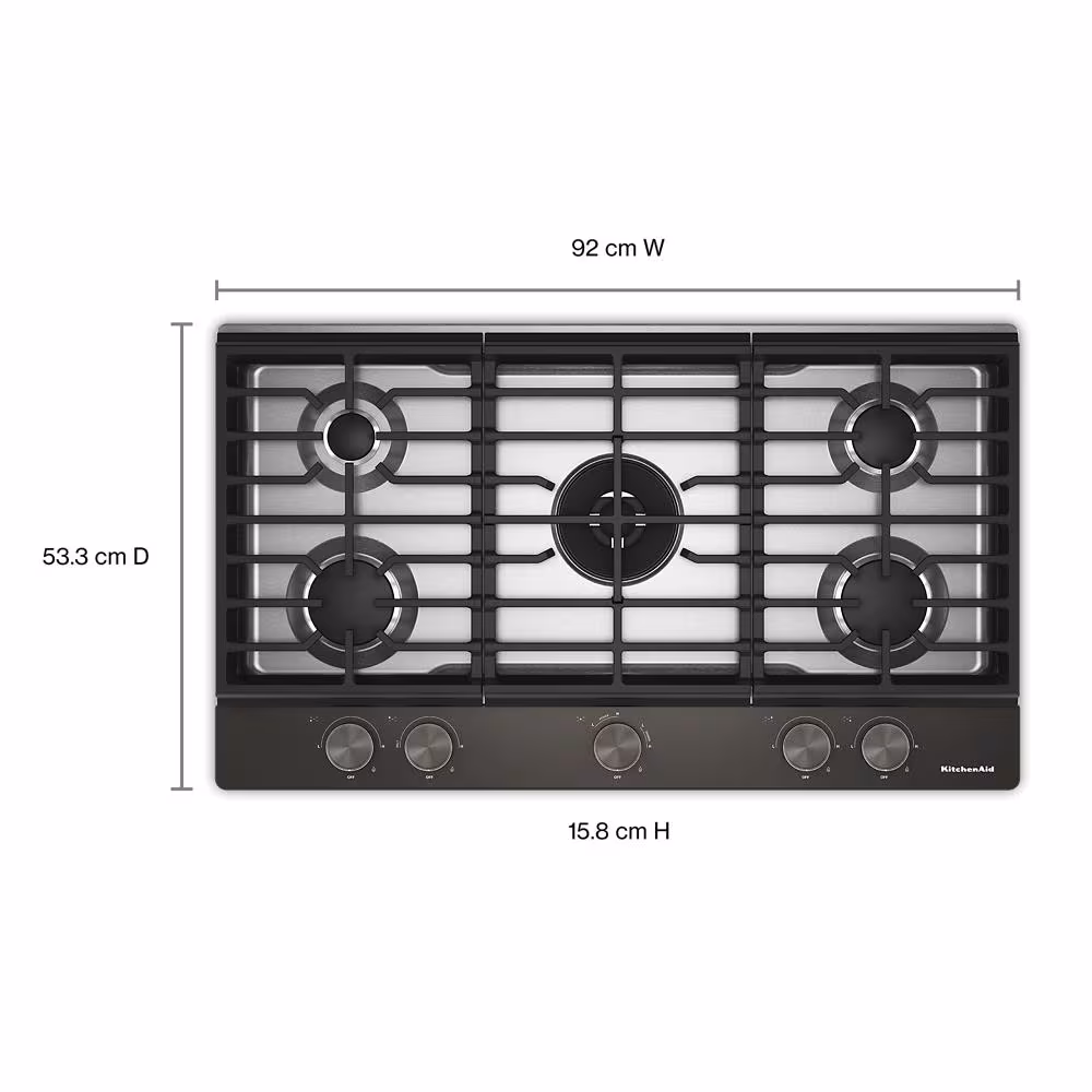 36 in. Gas Cooktop with 5 Burners, Integrated Wok Grate and CookShield™ Finish KCGK536SBE
