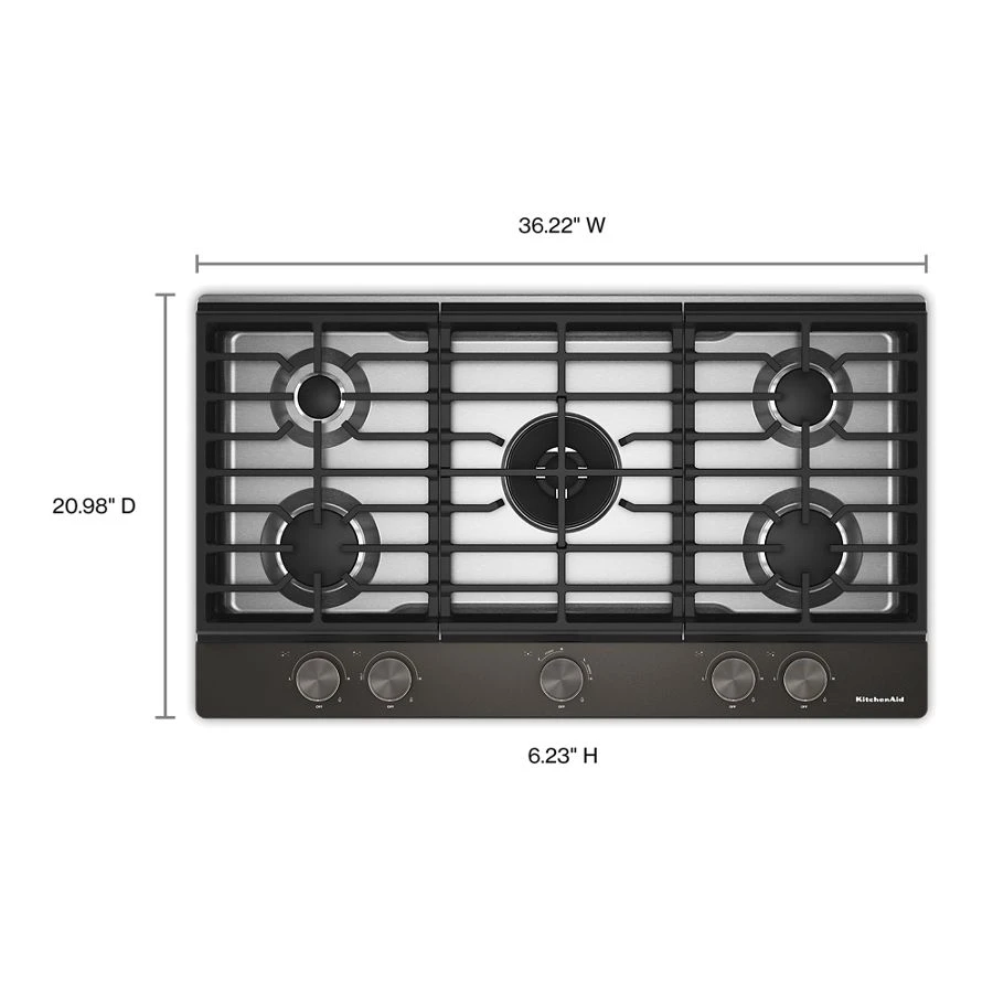 36 in. Gas Cooktop with 5 Burners, Integrated Wok Grate and CookShield™ Finish KCGK536SBE