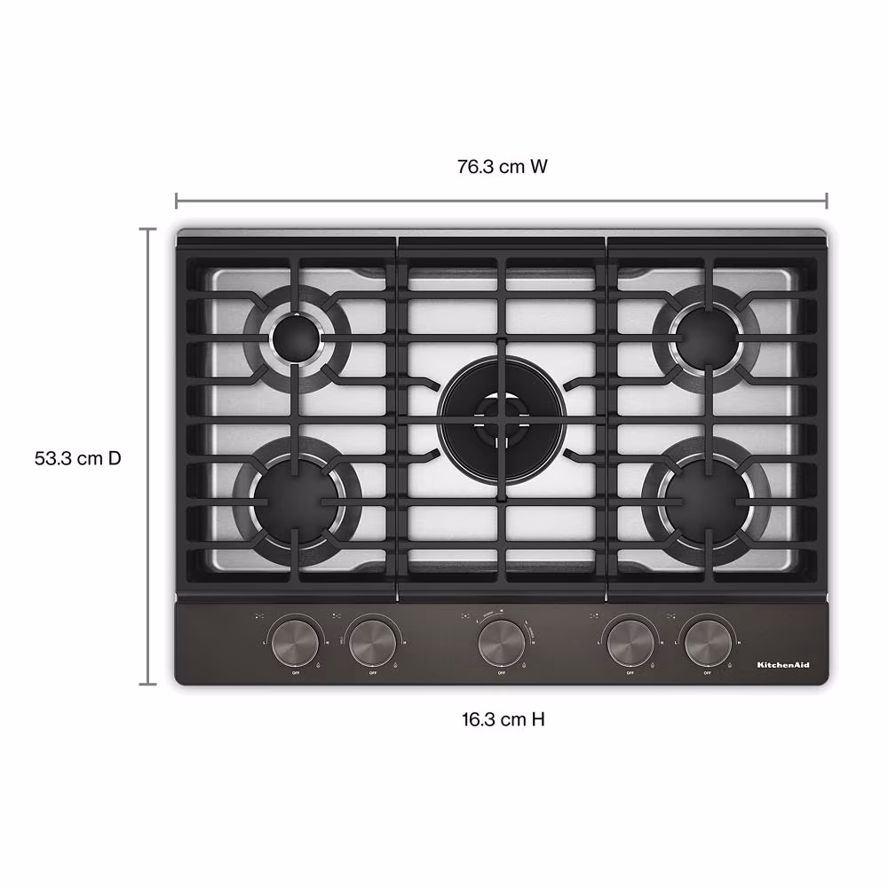 30 in. Gas Cooktop with 5 Burners, Integrated Wok Grate and CookShield™ Finish KCGK730SBE