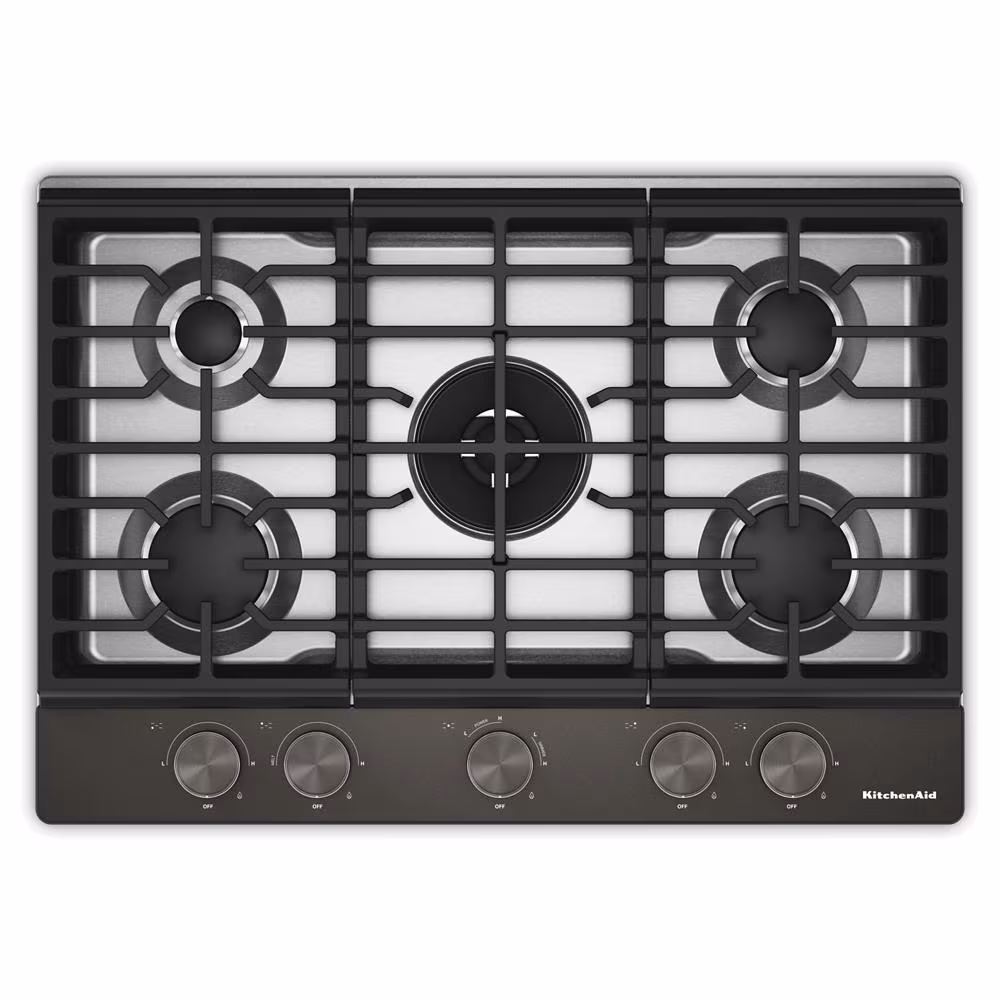 30 in. Gas Cooktop with 5 Burners, Integrated Wok Grate and CookShield™ Finish KCGK730SBE