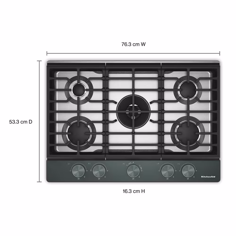 30 in. Gas Cooktop with 5 Burners, Integrated Wok Grate and CookShield™ Finish KCGK730SJP