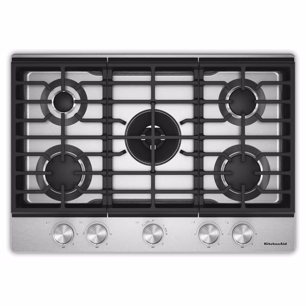 30 in. Gas Cooktop with 5 Burners, Integrated Wok Grate and CookShield™ Finish KCGK730SSS