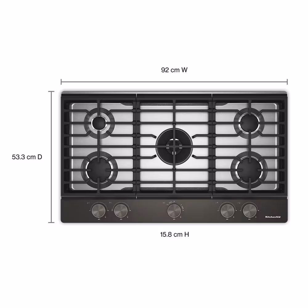 36 in. Gas Cooktop with 5 Burners, Integrated Wok Grate and CookShield™ Finish KCGK736SBE