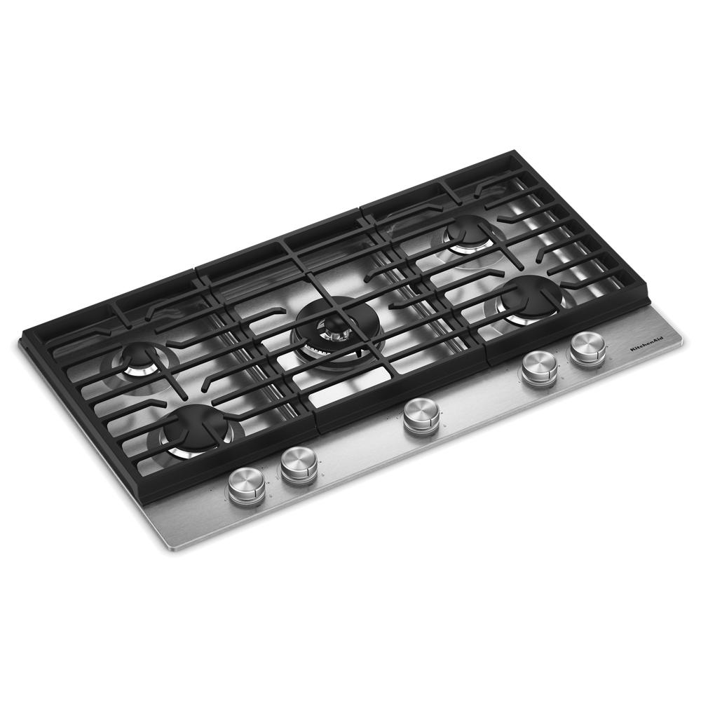 36 in. Gas Cooktop with 5 Burners, Integrated Wok Grate and CookShield™ Finish KCGK736SSS