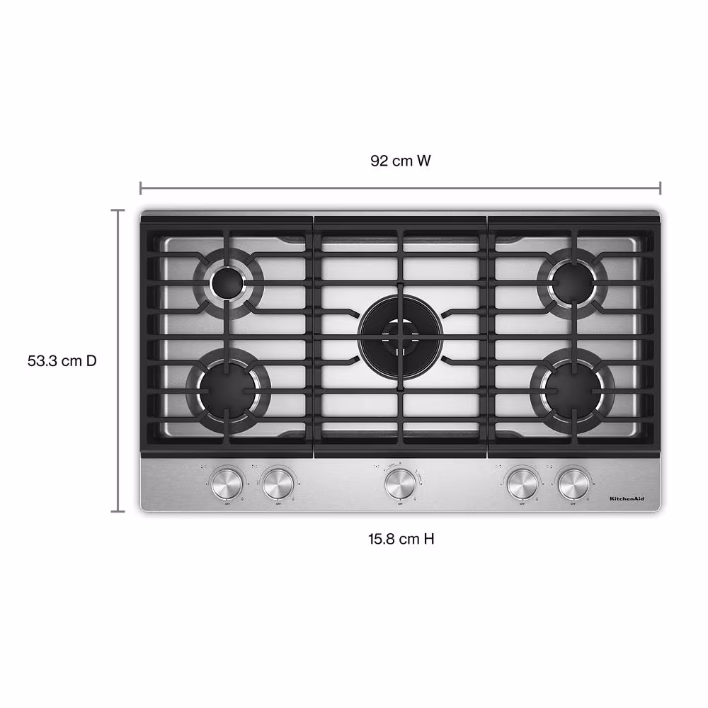 36 in. Gas Cooktop with 5 Burners, Integrated Wok Grate and CookShield™ Finish KCGK736SSS