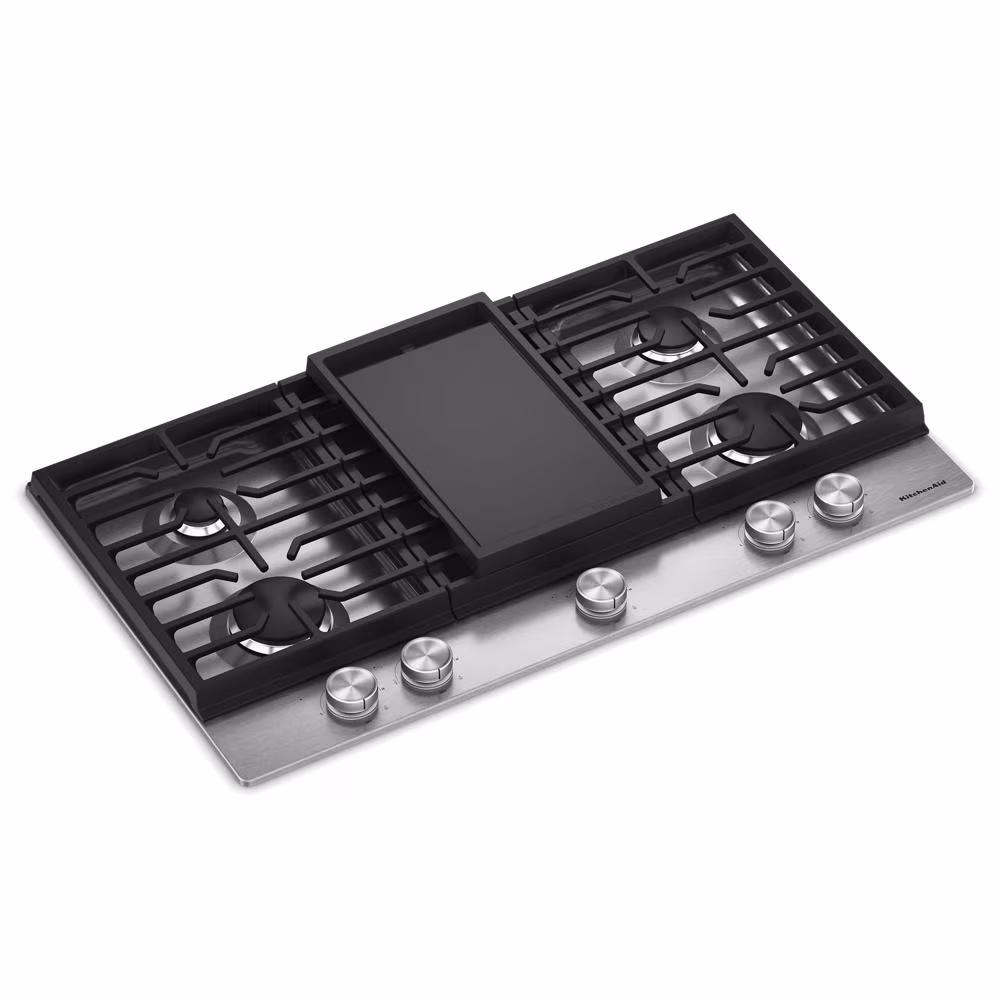 36 in. Gas Cooktop with 5 Burners, Integrated Wok Grate and CookShield™ Finish KCGK736SSS