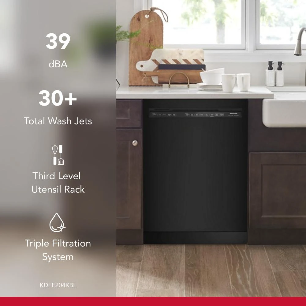 Third Level Utensil Rack Dishwasher with 30+ Total Wash Jets, 39 dBA KDFE204KBL