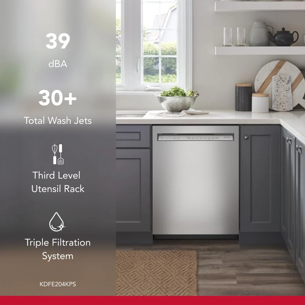 Third Level Utensil Rack Dishwasher with 30+ Total Wash Jets, 39 dBA KDFE204KPS