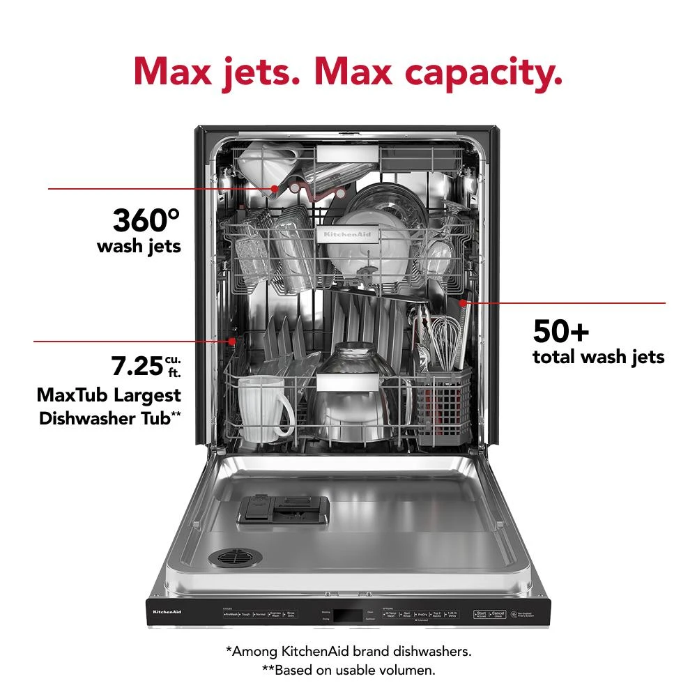 360° Max Jets™ Third Rack Dishwasher with Stainless Steel Third Rack Wash Jets, 44 dBA KDPM804KPS