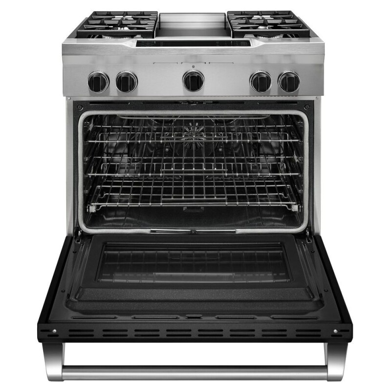 36'' 4-Burner with Griddle, Dual Fuel Freestanding Range, Commercial-Style KDRS463VBK