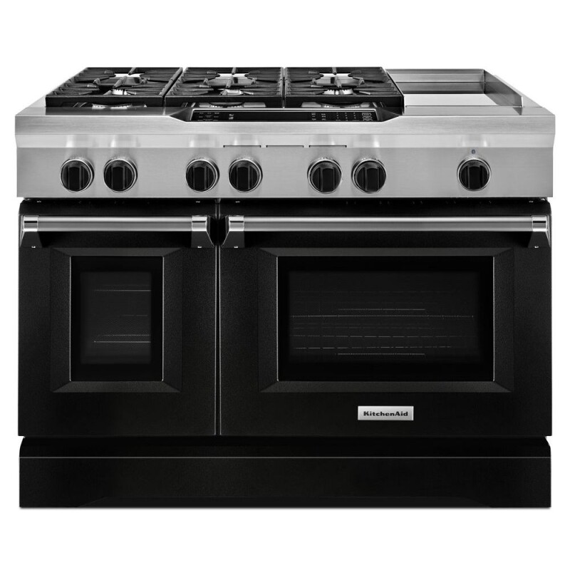 48" 6-Burner with Griddle, Dual Fuel Freestanding Range, Commercial-Style KDRS483VBK