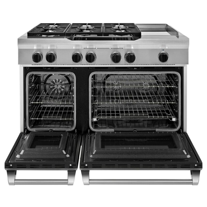 48" 6-Burner with Griddle, Dual Fuel Freestanding Range, Commercial-Style KDRS483VBK