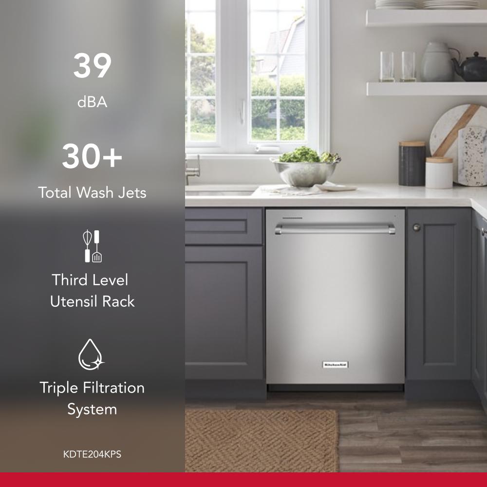 Third Level Utensil Rack Dishwasher with 30+ Total Wash Jets, 39 dBA KDTE204KPS