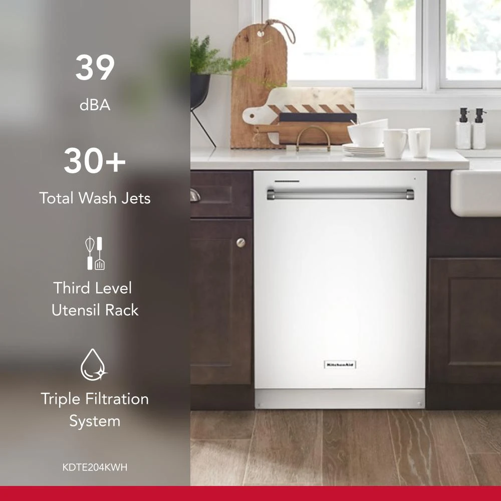 Third Level Utensil Rack Dishwasher with 30+ Total Wash Jets, 39 dBA KDTE204KWH