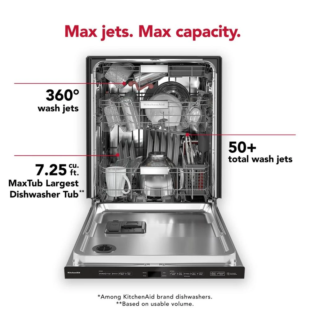 360° Max Jets™ Third Rack Dishwasher with Stainless Steel Third Rack Wash Jets, 44 dBA KDTM804KPS
