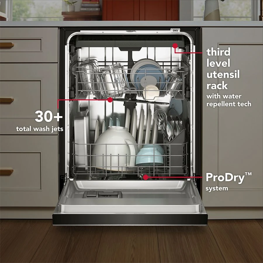 Kitchenaid® Third Level Utensil Rack Dishwasher With 30+ Total Wash Jets In Printshield™ Finish 47 Dba KDTS224SPS