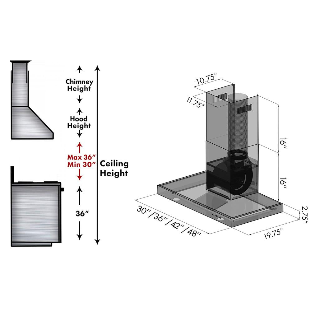 Convertible Vent Wall Mount Range Hood (KE) - 36 Inch KE36