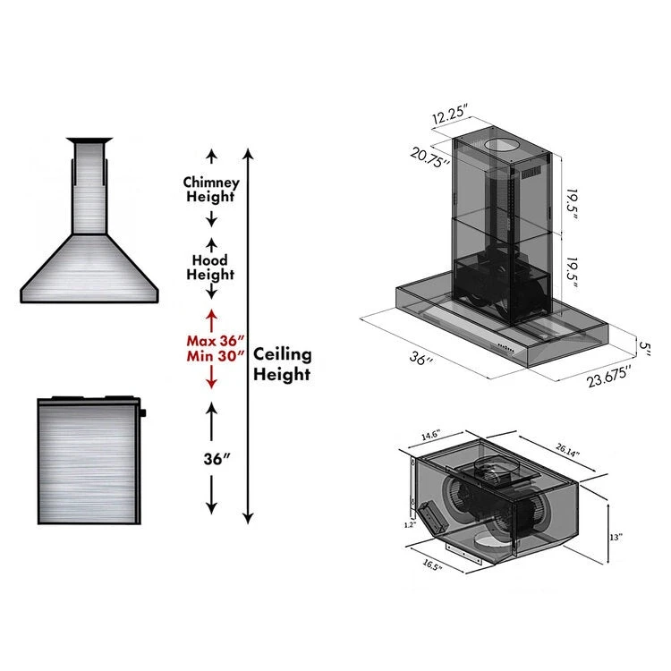 60 in. Ducted Professional Island Mount Range Hood KECOMI60