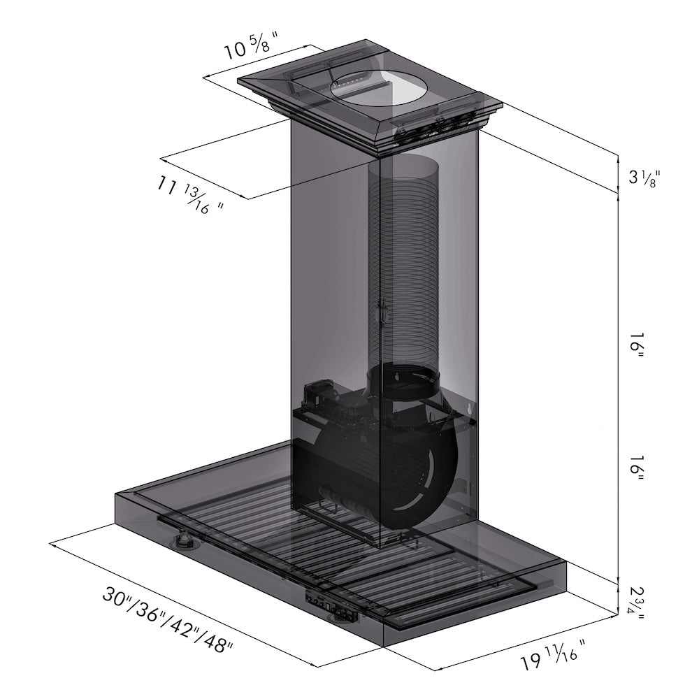 48" Convertible Vent Wall Mount Range Hood with Crown Molding KECRN48