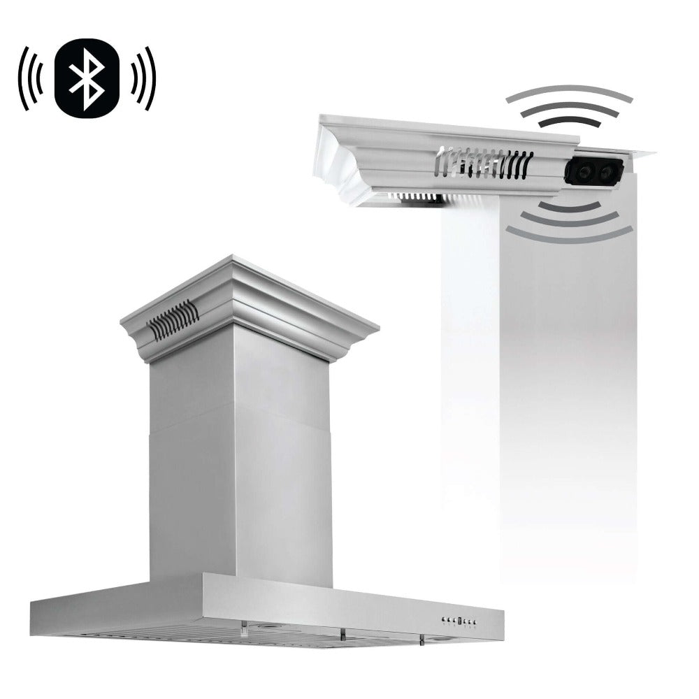 30" CrownSound‚ Ducted Vent Wall Mount Range Hood with Built-in Bluetooth Speakers KECRNBT30