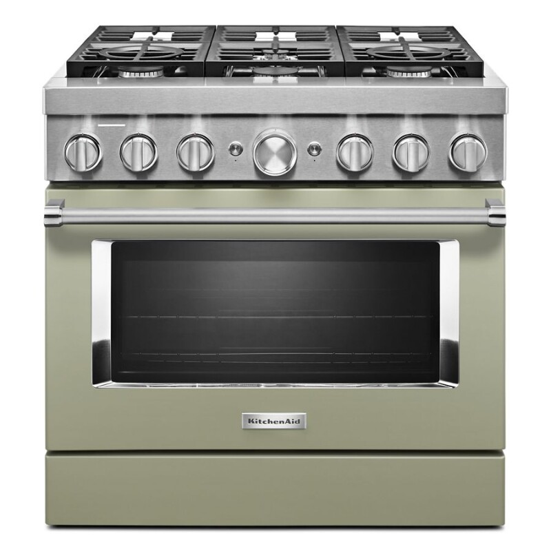 KitchenAid 36'' Smart Commercial-Style Dual Fuel Range with 6 Burners Avocado Cream KFDC506JAV Picture 1