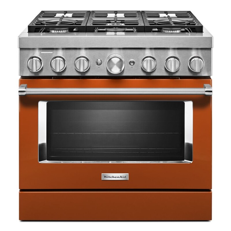 KitchenAid 36'' Smart Commercial-Style Dual Fuel Range with 6 Burners Scorched Orange KFDC506JSC Picture 1