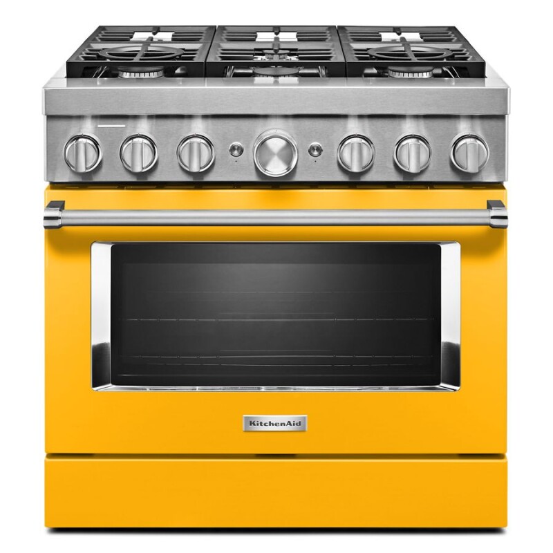 KitchenAid 36'' Smart Commercial-Style Dual Fuel Range with 6 Burners Yellow Pepper KFDC506JYP Picture 1