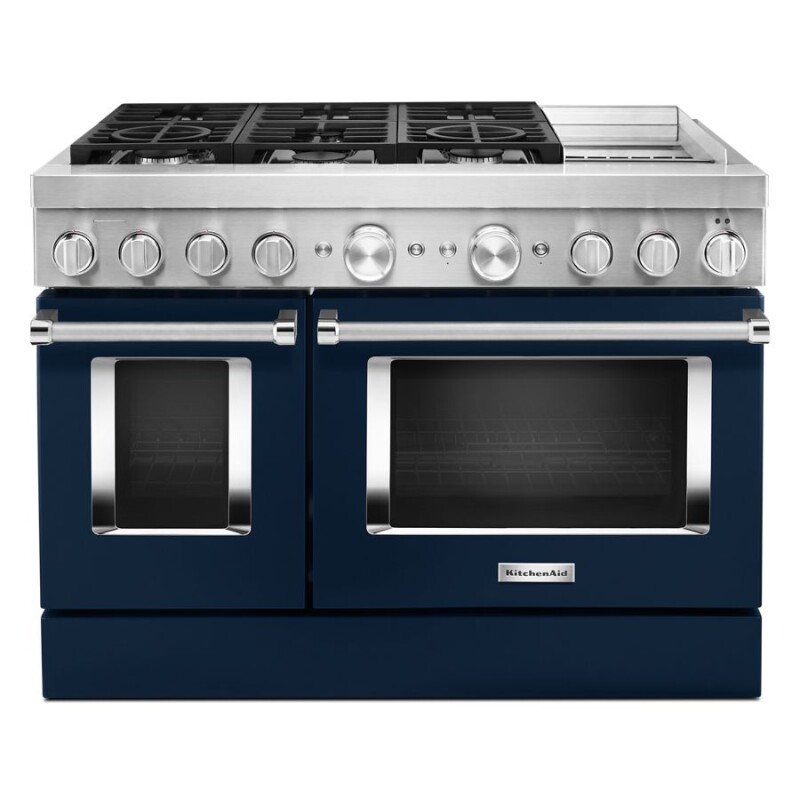 KitchenAid 48'' Smart Commercial-Style Dual Fuel Range with Griddle Ink Blue KFDC558JIB Picture 1