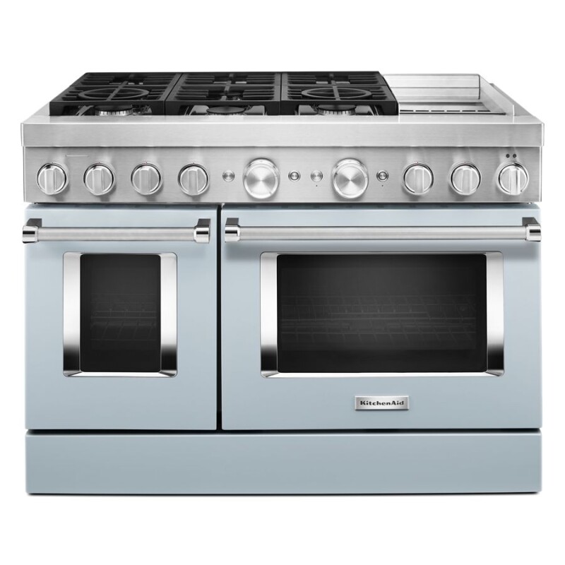 KitchenAid 48'' Smart Commercial-Style Dual Fuel Range with Griddle Misty Blue KFDC558JMB Picture 1