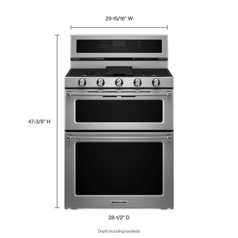 30" 5 Burner Dual Fuel Double Oven Convection Range KFDD500ESS