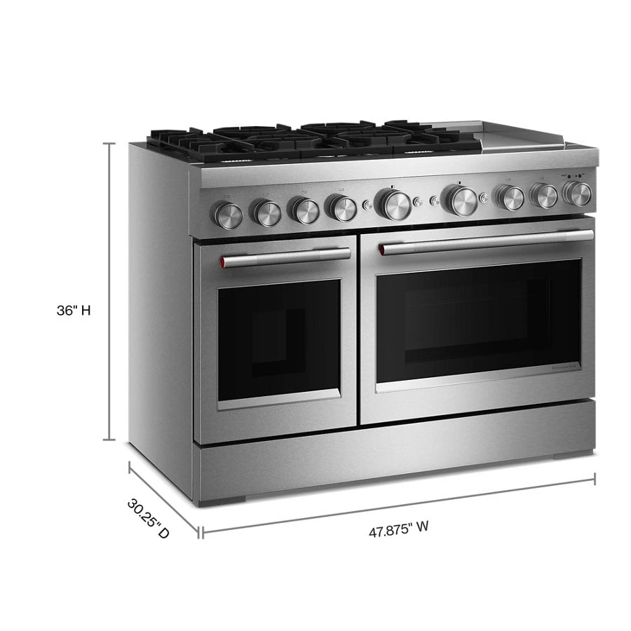 48-Inch 6 Burner Commercial-Style Dual Fuel Range with Griddle KFDD948SSS