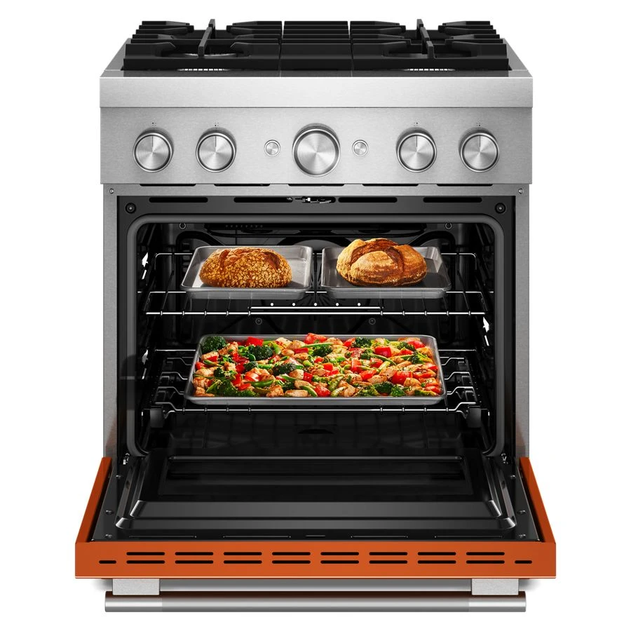 30-Inch 4 Burner Commercial-Style Dual Fuel Range with No Preheat Air Fry Mode KFDS930SSC