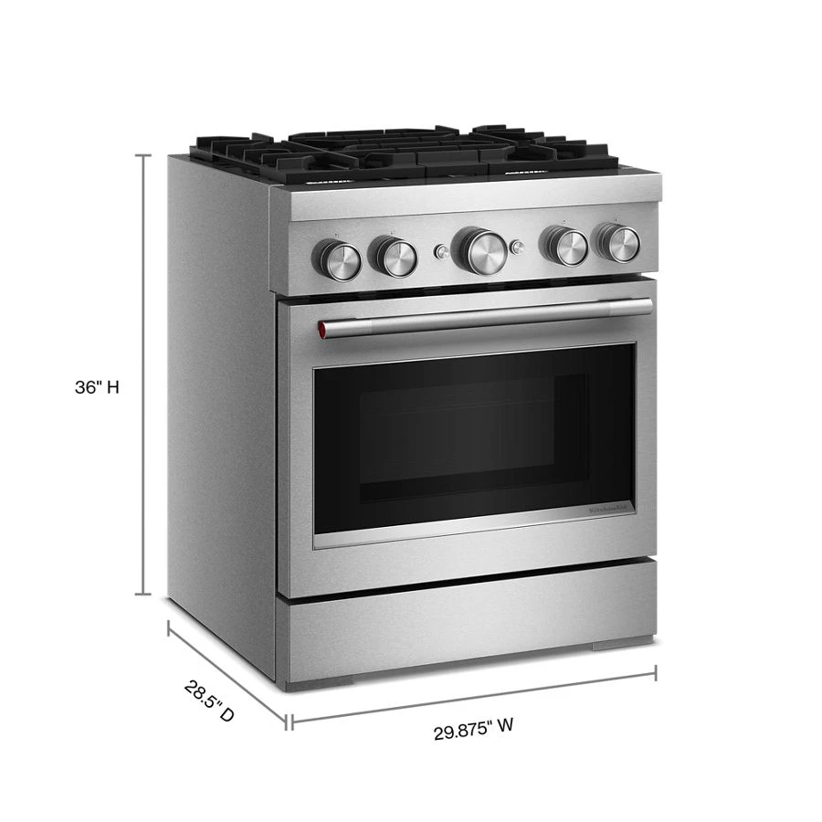 30-Inch 4 Burner Commercial-Style Dual Fuel Range with No Preheat Air Fry Mode KFDS930SSS